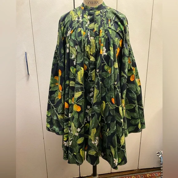 Oscar de la Renta Green Floral Pintuck Fortunella Mini Dress